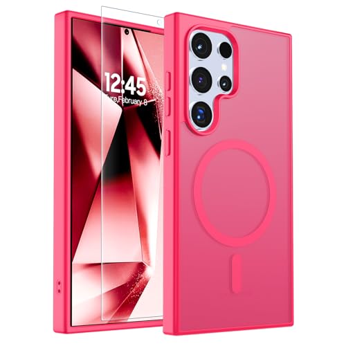 Image of SUPFINE Magnetic for Samsung Galaxy S24 Ultra Case with Screen Protector, (Built-in Magnets) (Military Grade Drop Protection) Slim Translucent Shockproof Phone Case,Hot Pink