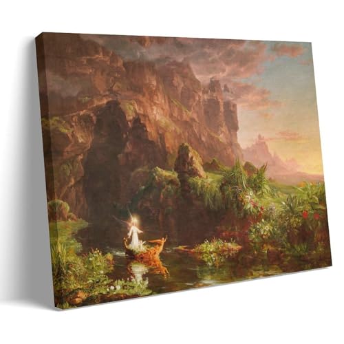1842 Le Voyage De La Vie, Enfance - Estampe Thomas Cole - École De La Rivière Hudson Art - Affiche Murale Reproduction Paysage Bateau & Ange Peintures À...