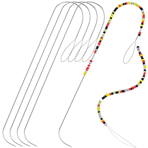 PP OPOUNT 5 PCS Upgrade Big Eye Curved Beading Needles, 5.5 Inch Beading Needles for Clay Beads, Seed Beads, String Bead Needles for Bead Spinner DIY Necklaces, Bracelets (Patent Protection)