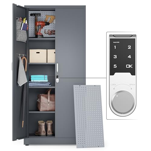 Lockable Metal Garage Storage Cabinet | 71 Tool Cabinet for Home, Office, School (Digital Lock, Dark Gray)