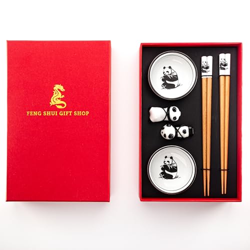 Set de baguettes premium – 2 plats en céramique, 2 baguettes en bambou, 2 supports en céramique – Élégant coffret cadeau pour sushi, ramen et cuisine...