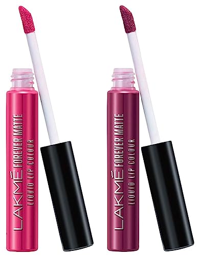 Image of LAKME Forever Matte Liquid Lip Colour, Wine Glow, 5.6ml & LAKME Forever Matte Liquid Lip Colour, Pink Prom, 5.6ml