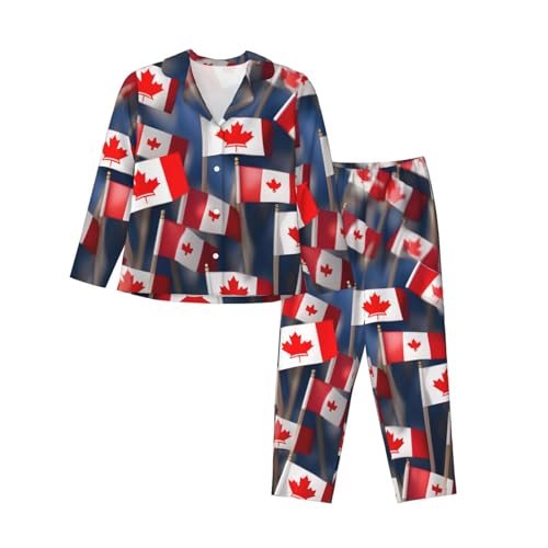 Pyjama 2 pièces femme anti-froid vêtement de nuit manches longues motif canadien