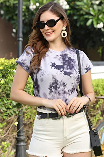 Image of Leriya Fashion Women's Rayon Regular Fit Striped Tie-Dye Top With Half Sleeves for Office Wear, Casual Wear Western Short Sleeve Pajama Sleep