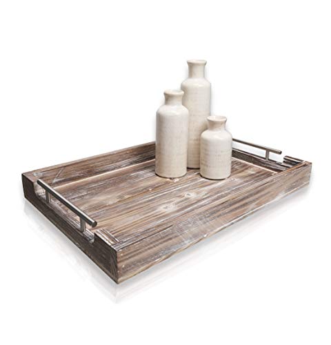 HPK Decor Ottoman Tray - Large Rustic Serving Tray - Vintage Torched Wood