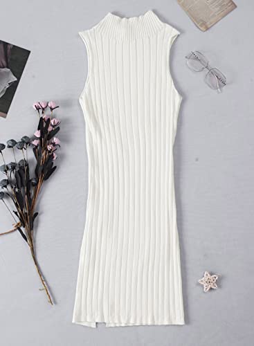 Sidefeel Dresses For Women 2023 Summer Sexy Bodycon Dress Dresses Mock Neck Sleeveless Ribbed Club Party Mini Dress Large White #TOP6