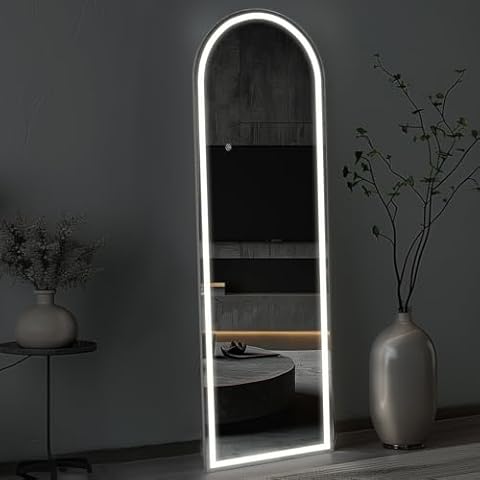 Anpark LED Mirror Arch Full Length Mirror Floor Mirror with Lights Free Standing Full Body Mirror Hanging Wall Mirror for Bedroom Entrance White 20 x 63 Inch Cover