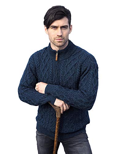 Image of Aran Crafts Men's Irish Soft Cable Knitted Zip Neck Jacket (100% Merino Wool)