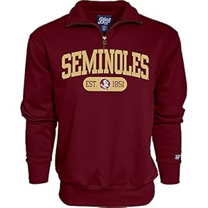 Blue 84 Men’s Florida State Seminoles Quarter Zip Sweatshirt Twill Applique Team Color, Team Color, Large