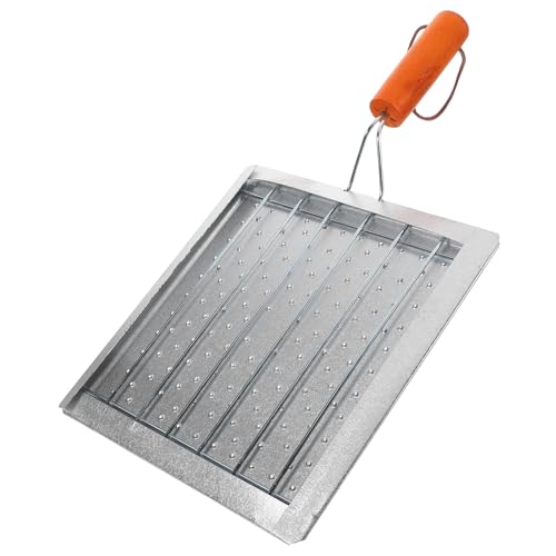 Gogogmee Parrilla de Barbacoa Portátil de Inoxidable con Mango de Madera Rejilla Perforada Resistente Altas Temperaturas para Camping y Cocina al Aire para Asar Cordero y Tortillas Grandes