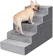 Heeyoo Dog Stairs for Small Dogs,5-Step Dog Steps for High Bed and Couch, High-Density Foam Pet Steps with Supporting Board, Non-Slip Removable Washable Cover, Grey