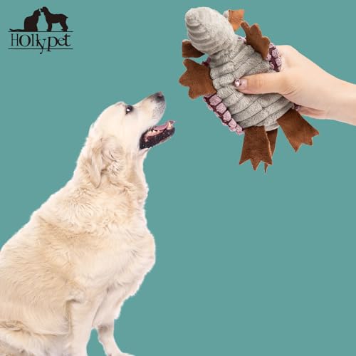 Image of Hollypet Plush Dog Squeaky Toy Stuffed Armadillo Animal Pet Puppy Chew Toys with Clean Teeth for Small Medium Large All Breed Sizes Dogs, Pink, 6 in