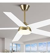 Curve Curio 52 Inch Modern Ceiling Fan with Lights Remote Control 6 Speeds Dimmable LED White Gol...