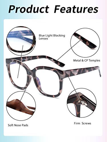 Jim Halo Blue Light Blocker Glasses for Women Oversized Square Computer Glasses Metal CP Temples Grey Tortoise - Image 3