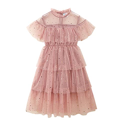 Baotung Robe de princesse plissée à manches courtes avec étoile - BTD06S, Rose, 6 ans Cover