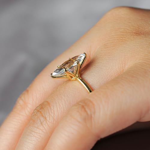 Marquise Engagement Ring for Women, 9ct 18K Gold Plated Solitaire Promise Ring with Cubic Zirconia in Sterling Silver3