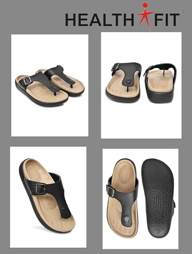 Image of HEALTH FIT Extra Soft Premium Classic Cushion Sliders /with Adjustable Buckle Strap & Light Weight Anti-SkidWaterproof Luxurious Slippers for Men's HF121
