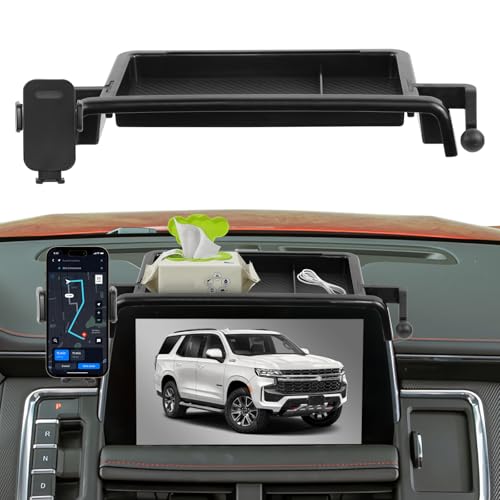 Image of Car Phone Holder Compatible with Chevy Suburban Tahoe /GMC Yukon 2021-2024 Accessories 10.2-Inch Screen Fixed Clip, Cell Phone Mount with Dash Center Console Organizer Hands-Free 360 Rotation