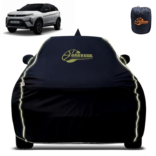 Image of Reflector Waterproof Car Cover for Tata Nexon New Model with Mirror & Antenna Pocket | All Weather Protection | Washable Fabric | Black Color
