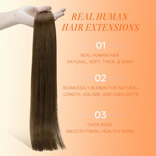Image of Full Shine Seamless Injected Tape in Hair Extensions Human Hair, Color 4 Medium Brown Double Sided Tape in Extensions, 40g 20Pcs 16 Inch Add Volume Silky Straight with Thick Ends