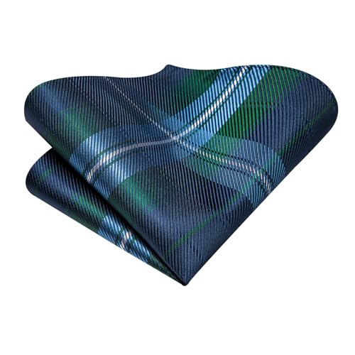 Image of Dubulle Mens Paisley Striped Tie and Handkerchief Cufflinks Tie Set for Men Wedding Business Formal,Blue Green