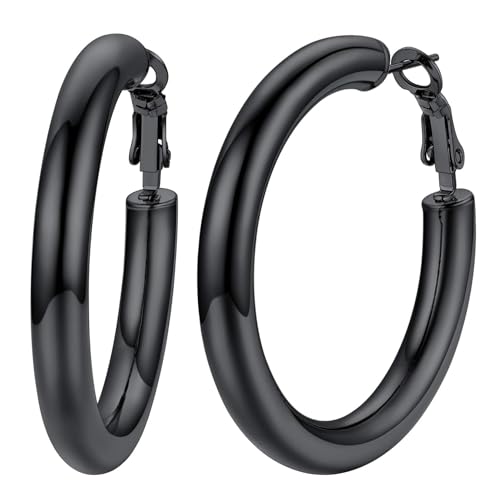 U7 Chunky Hoop Earrings for Women, Stainless Steel Hoops Earring, Classic Polished Thick Ear Jewelry, Black/Silver/Gold Hoop Earrings, 20/30/40/60/80m