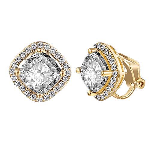 Yoursfs gold clip earrings for women bridal sparkly square crysta…