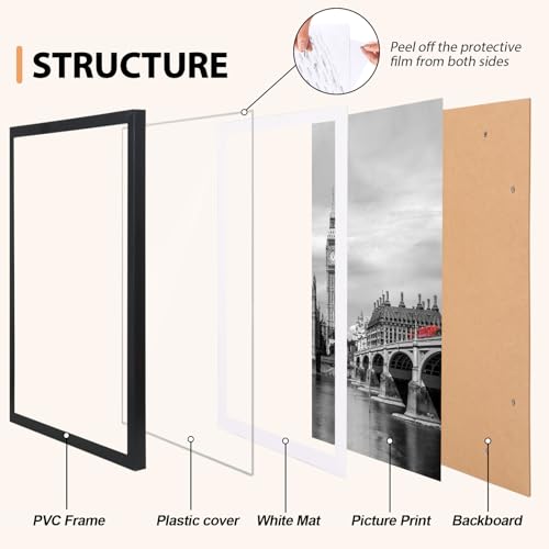 Image of Fixwal 12x18 Picture Frame Set of 6 with Shatter Resistant Plastic Cover, Thin Border Light Weight Poster Frames for Wall Gallery Display, Black