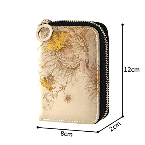 OTVEE Retro Honey Bees Wildflowers RFID Credit Card Wallet, Microfiber Leather Zipper Card Case Holder for Women4