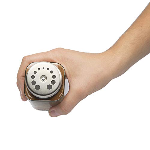 Adjustable Glass Spice Jars- Set of 6 Seasoning Shaker Rub Container Tins with 6 Pouring Sizes