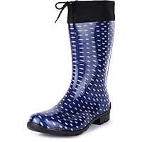 Ladeheid Girl's Rubber Wellington Boots with Calf LA-968 (Dark Blue/Dots, 3.5 UK)