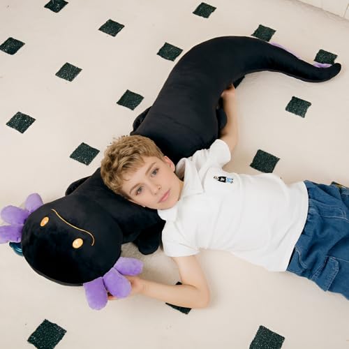 Image of Tianmihou 36 Inch Giant Axolotl Plush Stuffed Animal, Big Black Axolotl Glow in The Dark Fluorescent Plushies, Large Body Pillow Gifts for Kids Boy Girl Adults, Birthday