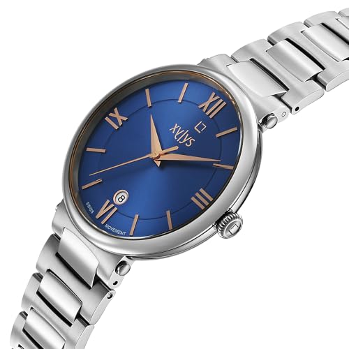 Image of Xylys Quartz Analog with Date Blue Dial Silver Stainless Steel Strap Watch for Men