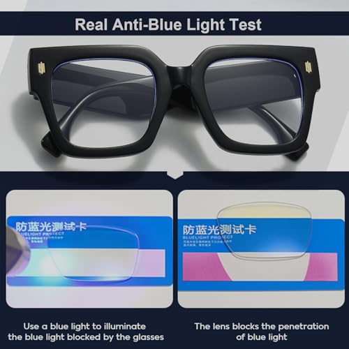 Image of Mirkcittle Oversized Blue Light Blocking Glasses for Women Men Clear Frame Square Eyeglasses Anti Eyestrain Computer