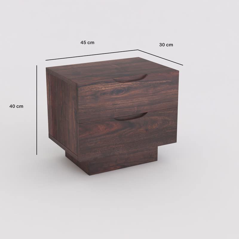Image of Solid Wood Sheesham Sofa Side Table with 2 Drawer - Walnut Finish