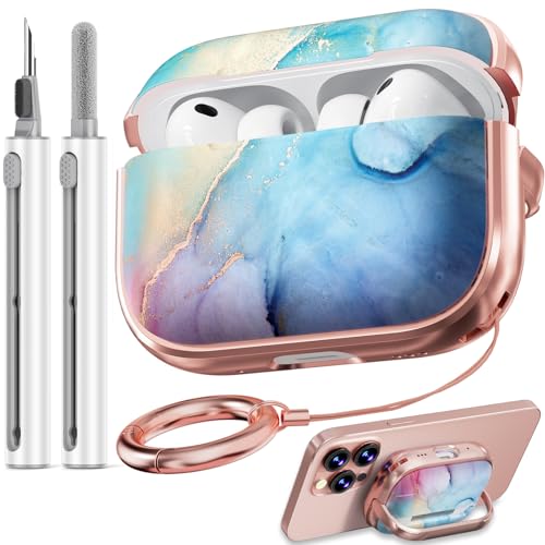 Image of Inesore for AirPods Pro 3 Case Cover 2025 with Lock-Rainbow Gold Marble | Two-Piece Design,with Gold Keychain & Clean Pen, As Phone Stand,Support Wireless Charging,Cute Luxury Case for Women Girly