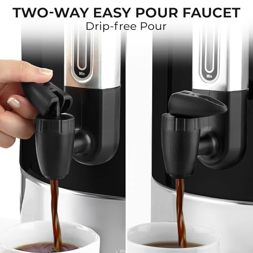 Zulay Kitchen Commercial Grade Coffee Maker Hot Water Urn - Percolator With Double-Wall Stainless Steel, Quick Brew, Stays Hot for Tea & Beverage at Events & Catering - Black - 50 cups