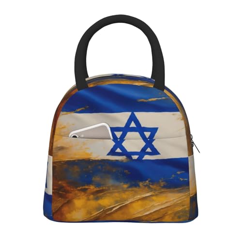 bmnaswt Borsa termica per il pranzo con stampa della bandiera israeliana, borsa per il pranzo con tasca frontale, borsa termica per il pranzo con cerniere