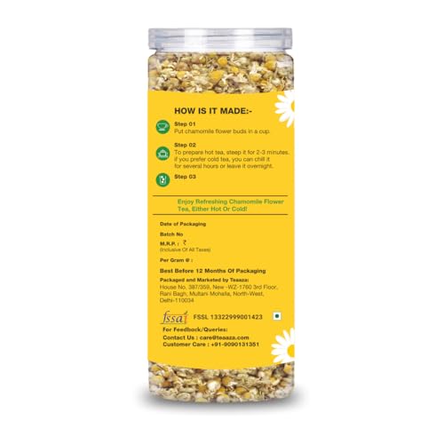 Image of Teaaza Organic Chamomile Tea for Sleep & Anxiety Relief - Loose Chamomile Tea Leaves for Natural Stress Relief, Relaxation, and Better Sleep | 50 Grams - 30+ Cups (Pack of 1)