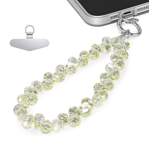 Image of TENOC Beaded Phone Wrist Strap, Light Yellow | Cellphone Lanyard Chain, Sparkling Wristlet Bracelet, For Women