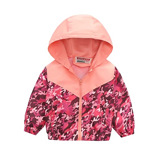 Toddler Boys Girls Jacket Windproof Zipper Print Hooded Raincoat Fall Casual Loose Outerwear with Pocket