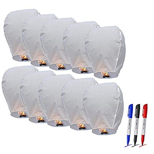 CHAOQUN Chinese Wishing Sky Lanterns 100% ECO Friendly Biodegradable Paper Sky Lanterns with Fire Resistant Paper for Weddings Birthdays Memorials and Celebration Events (10 Pack)
