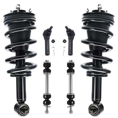 Image of Detroit Axle - 4WD Front 6pc Struts Kit for 2014-2018 Chevrolet Silverado 1500 GMC Sierra 1500, Struts w /Coil Spring Sway Bar Links Outer Tie Rods 2014 2015 2016 2017 2018 Replacement