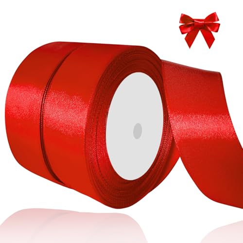 2 Stk Satinband Rot, 38mm X 22m Dekoration Geschenkband Breit Schleifenband...