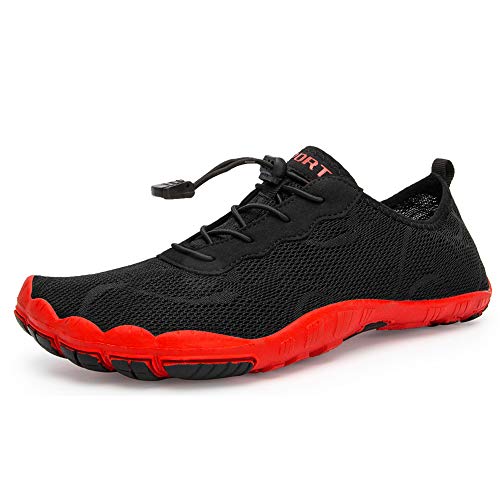 IceUnicorn Barfußschuhe Damen Herren Fitnessschuhe Leicht rutschfest Wasserschuhe Traillaufschuhe Schwimmschuhe Unisex Strandschuhe Aquaschuhe Barfussschuhe(WZ-R/Schwarz, 48EU) Cover