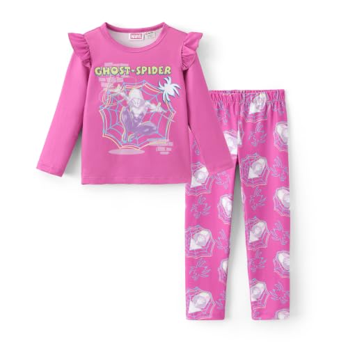 Image of Disney Girls Outfits Long Sleeve Lightweight Shirt +Leggings Clothing Sets | Officially Licensed丨Toddler Girl Fall Clothes丨Cute Character Print丨Soft Stretch Fabric丨Ruffle Detail丨Lightweight Wear