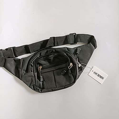OUBMS bum bags, Pack with 3 Zipped Pockets for Women Men, Waist Bag Adjustable Belt for Fitness