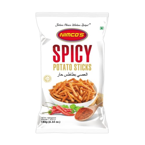 Nimco's Spicy Potato Sticks 6.34oz 180g (Pack of 2) Authentic Karachi Spicy Sticks by Nimco - Premium Quality Snack with Bold Flavors - Perfect Pakistani Snacking Experience