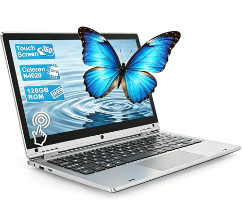 PINSTONE   Ordenador portátil de 11,6 pulgadas táctil 2 en 1, PC portátil Celeron N4020, 6 GB RAM, 128 GB SSD, Convertible 360° para estudio y oficina   Plata
