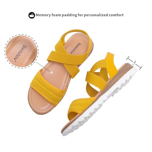 Image of Saidoteto Women's Flat Sandals,Comfortable Elastic Ankle Strap Slingback Slip-On Open Toe Low Wedge Walking Sandals for Summer & Casual